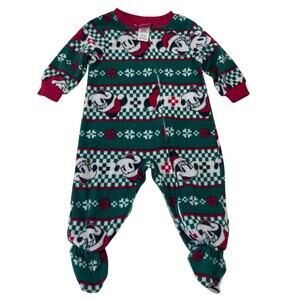 Disney Mickey Mouse Fleece Footed One Piece Christmas Pajamas ~ Baby Boy's 12M